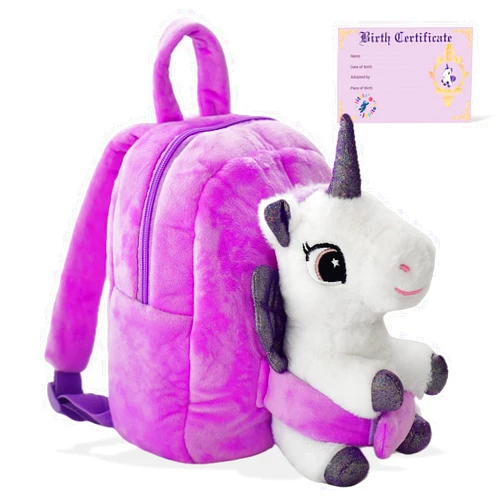 Little Jupiter Pet Plush Unicorn Stuffed Animals Backpack w/Removable Stuffed Unicorn Plush Toy & Birth Certificate for Small Girls 3-4 - 5 Years Old - Little Girl Backpack - Stuffed Animals for Girls - Purple