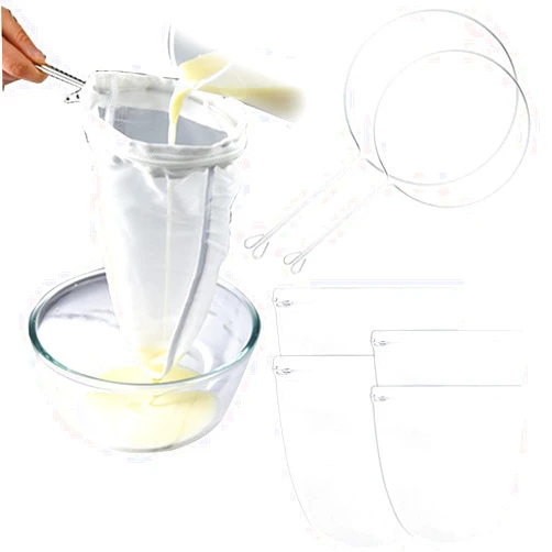 HAOXU 4Pcs Fine Mesh Strainer Bag, Reusable Food Filter Bag with Handle for Filter Honey, Coffee, Milk, Juice, Fruit Wine (Medium + Small)