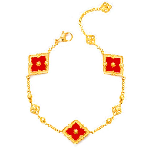 ChicU Clover Bracelets for Women - Four Leaf Clover Bracelet, Double-Sided Gold Lucky Bracelets, Birthday gift bracelet Jewelry Gifts (Red)
