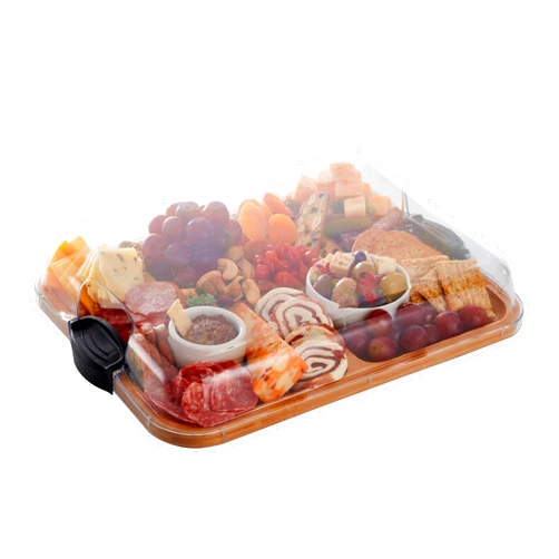 FARBERWARE Build-a-Board Cutting Board with Compartments and Clear Locking Lid for Charcuterie, Snacks, and More-Make it. Take it. Enjoy it, 11x14 Inch, Bamboo