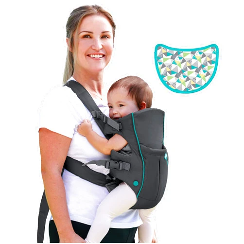 Infantino Swift Classic Carrier with Pocket, 2-Ways to Carry Carrier with Wonder Bib & Essentials Storage Front Pocket for Babies 7-26lb, Adjustable Strap, Gray