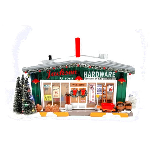 Department 56 Snow Village Collection First Edition Jackson and Sons Hardware Store Lit Building- Hand Crafted Ceramic Traditional Christmas Village Houses with Lights Home Decor Buildings, 6.46 Inch