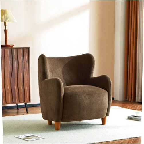 Christopher Knight Home Auden Wingback Accent Chair, Fabric Club Chair, Velvet Upholstered Armchair, Curved Backrest Single Sofa, Soft Cushion Seating, Reading Lounge Chair for Living Room, Brown