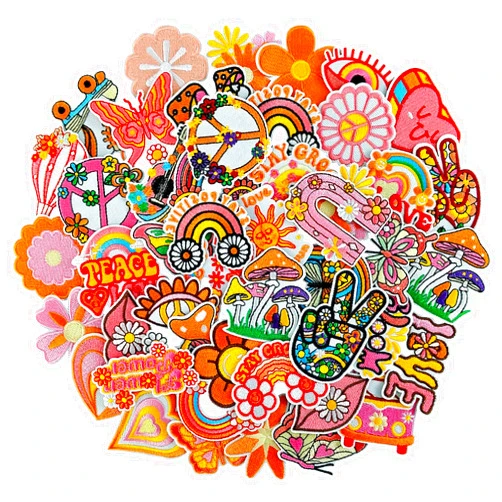 RF-patch 48Pcs Hippie Iron on Patches for Girl, Embroidered Boho Iron on/Sew on Patch for Clothes, Hats, Jeans, Dress, Backpacks, Etc