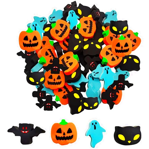 OZIO Halloween Mini Erasers for Kids, 4 Styles Cute Halloween Erasers for Kids Bulk, Fun Pumpkin Ghost Bat Erasers, Halloween Trick or Treat Party Favors Goody Bag Filler 48pcs, Halloween Decorations