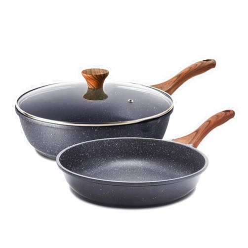 SENSARTE Nonstick Frying Pan Skillets, Swiss Granite Coating Omelette Pans, Healthy Cookware Chef's Pan, PFOA Free(9.5 Inch Frying Pan and 5QT Saute Pan)