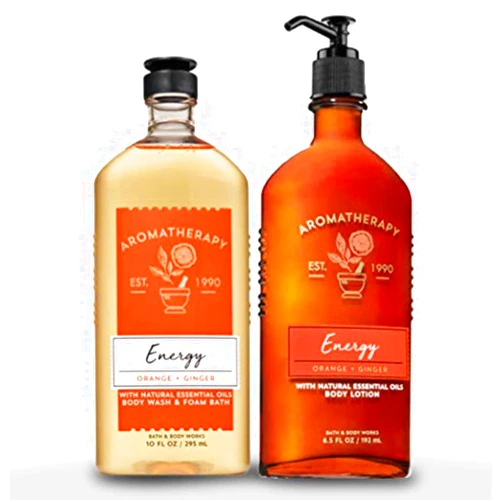 Bath & Body Works Aromatherapy Energy - Orange + Ginger Body Lotion, 6.5 Fl Oz + Body Wash & Foam Bath, 10 Fl Oz
