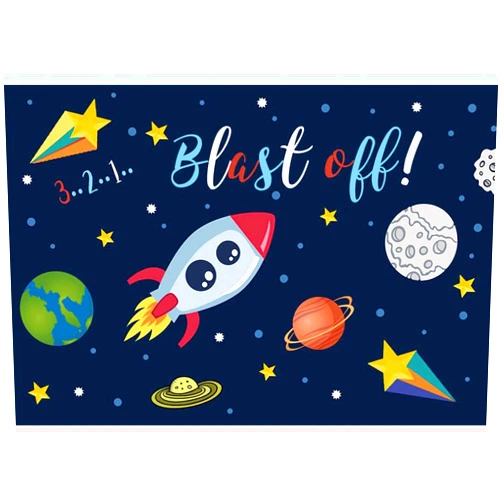 Baocicco 7x5ft Blast Off Theme Birthday Party Backdrop Countdown Cartoon Earth Moon Space Rocket Abstract Outer Space Photography Background Boy's Birthday Party Baby Shower Galaxy Theme Wallpaper