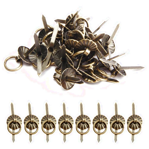 MroMax 50Pcs Metal Brad Fasteners Mini Pull Ring Handle DIY Crafts Decoration for Decorative Jewelry Box Chest Drawer Cabinet or Small Journals Bronze