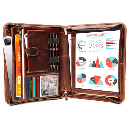 LUXEORIA Leather Portfolio Binder, Professional Organizer Padfolio – Resume Folder, Business Card & Document Holder, Portfolios for Men & Women, Office & Business Supplies by Luxeoria | (Large - Brown)