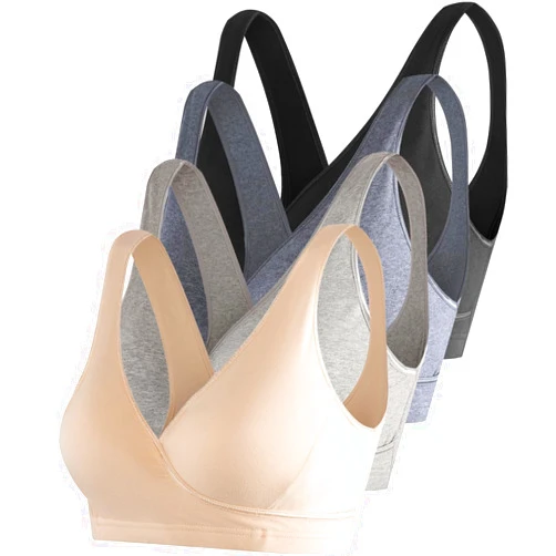 SUIEK 4 Pack Nursing Sleep Bra Maternity Bralette Breastfeeding Comfort Cotton Bras
