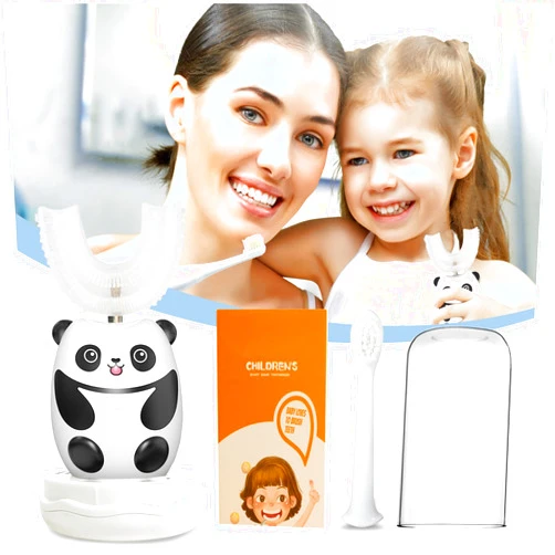 Tyiagle U Shaped Electric Toothbrush for Kids Baby Childrens Toddler Infant Age 2-4-6-8-12 Years Old & 12 Months up，Extra Soft Silicone Sonicare Battery U-Shaped 360 Auto Tooth Brush Set Age 2-12