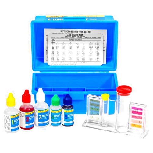XtremepowerUS 5-Way Swimming Pool Test Kit pH, Chlorine, Bromine, Alkalinity Chemistry Testing with Case Spa, Inground Above Ground Pool Residential
