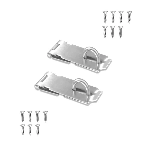 VIDYSUFYR Door Locks Hasp Latch, 3 Inch Stainless Steel Safety Packlock Clasp Hasp Lock Latch, Extra Thick Door Gate Lock Hasp with Screws Brushed Finish 2 Pack