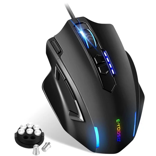 E-YOOSO Large RGB Gaming Mouse, 12400 DPI Wired Gamer Mouse with 6 Side Buttons & 7 Backlit Modes, Computer Mouse for PC/Mac and Laptop - Black
