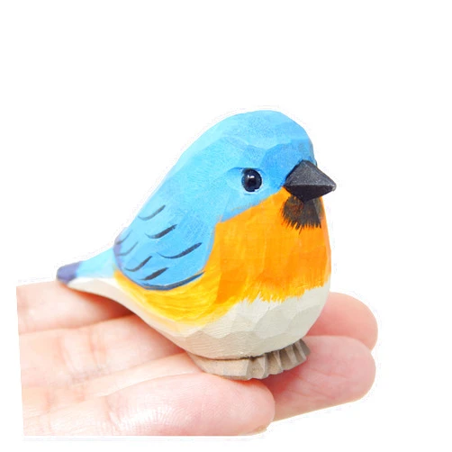 Selsela Eastern Bluebird Wood Figurine Miniature Garden Statue Bird Art Handmade Carved Small Animals
