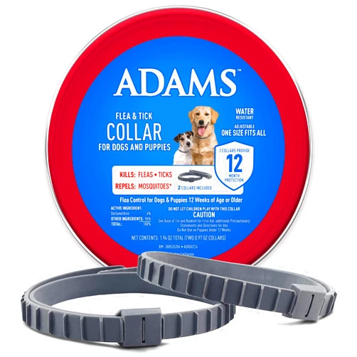 Adams Flea & Tick Collar for Dogs & Puppies | 2 Pack | 12 Month Protection | Adjustable One Size | Kills Fleas, Ticks & Repels Mosquitoes | Excluding California