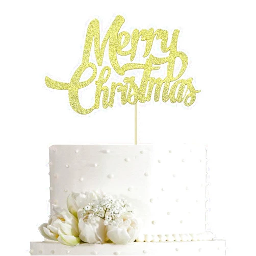 AMINJIE Gold Glitter Merry Christmas Cake Topper,Christmas Cake Decoration,Christmas/Holiday/Xmas Eve Party Cake Decoration
