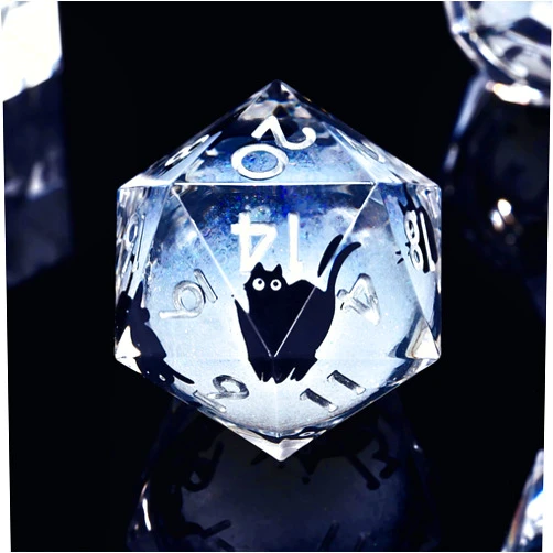Fangool Inspirational DND Dice Set - 7-Pcs Sharp Edge Black Cat Liquid Core Polyhedral Resin Dice for Roleplaying Games, Dungeons and Dragons, RPG, MTG, D&D (White and Black)