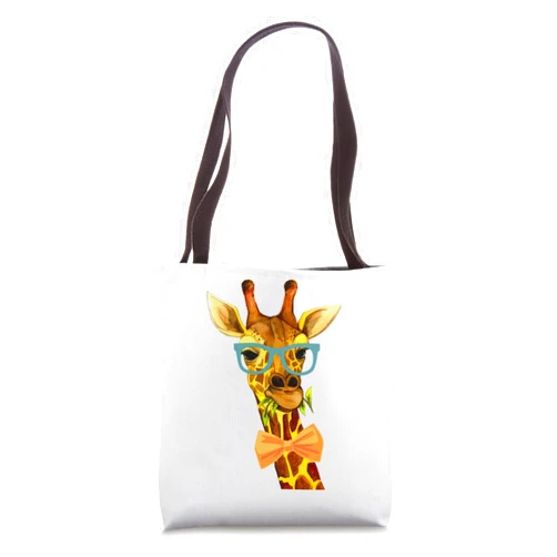 Hadley Designs Men Women Nerdy Giraffe, Funny Animal Tote Bag