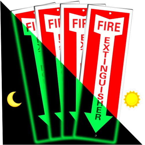 Tondiamo 4 Pack Fire Extinguisher Sign Fire Rust Aluminum Signs 4 x12 Inch Laminated for Ultimate UV, Weather, Scratch, Water and Fade Resistance, Indoor and Outdoor(Glow in the Dark Style)