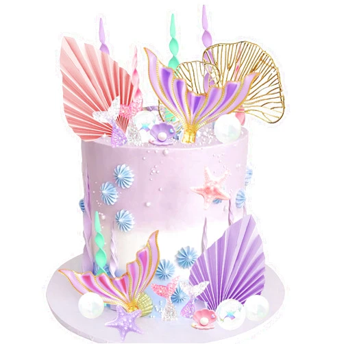 RASSLISA Mermaid Cake Topper Big Mermaid Tails Seaweed Shells Balls Cake Decorations for Mermaid Under the Sea Themed Birthday Party Supplies