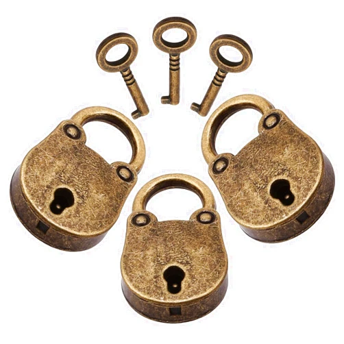 Gawon 3Pcs Vintage Antique Style Mini Bronze Padlock Small Metal Padlock Archaize Style Lock with Key for Jewelry Box Storage Box Diary Book