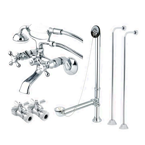 Kingston Brass CCK265C Vintage Wall Mount Claw Foot Faucet Package, 4-3/4-Inch, Polished Chrome