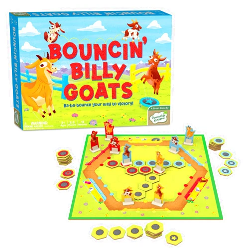 Peaceable Kingdom Bouncin’ Billy Goats Family Board Game - Practice Strategy with Family Games for Kids and Adults