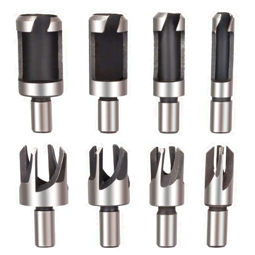 Hozzwhoo 8Pcs Wood Plug Cutter Drill Bit Set, High Carbon Steel Titanium Coated Woodworking Chamfer Drill Bits Straight and Tapered Taper 6mm/ 10mm/ 13mm/ 16mm Woodworking Tool Set