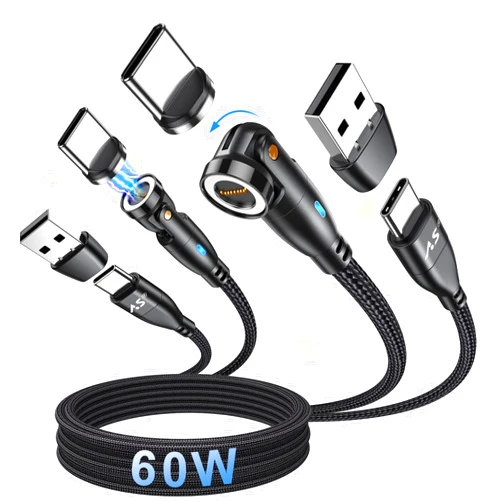 A.S Gen3 USB Magnetic Charging Cable 60W[2 Pack,6.6ft/6.6ft] - USB C to USB C Magnetic Phone Charger Type C Cord - Support Data Syns Magnetic USB C Charging Cable for Phone 15/Samsung Galaxy/Laptop