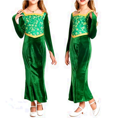 Chahouk Girls Princess Costume Dress Pretty Green Gown Halloween Long Sleeve Outfit Birthday Party Cosplay Dress Up