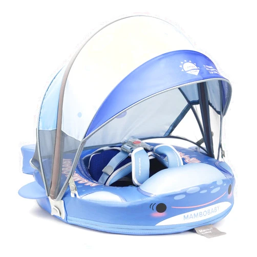 28°C 2024 Newest Mambobaby Baby Pool Float with Canopy & Tail Mambobaby Baby Swim Float Non-Inflatable Solid Baby Float Upgrade Soft Waterproof Skin-Friendly Material Infant Swim Float