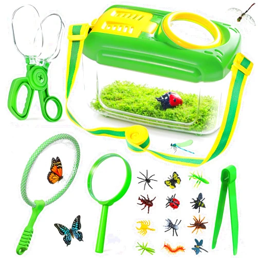 HAIMST Bug Catcher for Kids, 17 PCS Bug Catching Kit with Bug Collector Toy Bugs Butterfly Net Magnifying Glass Insect Catcher Tweezers, Outdoor Explorer Kit for Kids Age 3 4 5 6 7 8