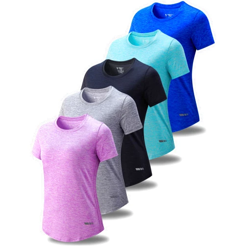 Liberty Imports 5 Pack: Women's Dry Fit Short Sleeve T Shirts, Athletic Workout Tee Tops for Gym Yoga Running