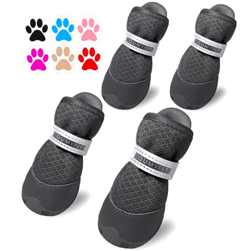 QUMY 4PCS Dog Shoes for Small Dogs, Hot Pavement Summer Puppy Dog Boots & Paw Protectors with Soft Skid-Resistant Rubber Sole, Mesh Breathable Dog Booties for Hardfloors, Walking Running Black Size 2