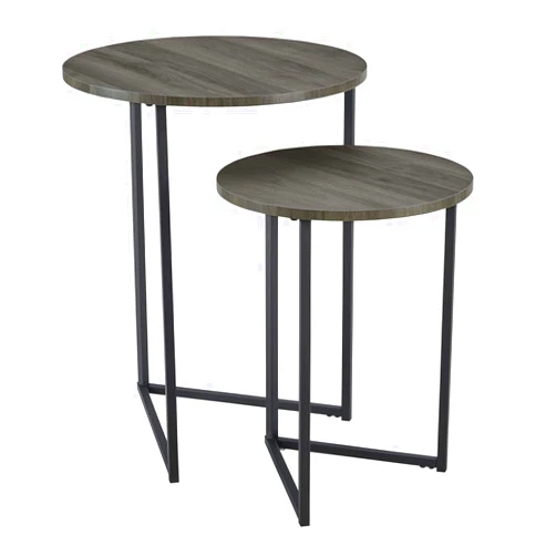 Walker Edison Modern Round Metal Base Nesting Set Side Accent Table Living Room Storage Small End Table, Set of 2, Slate Grey