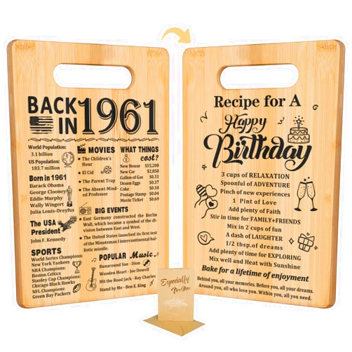 YeohJoy 65th Birthday Gifts for Women Men,Back In 1961&Recipe for A Happy Birthday Double sided Cutting Board Gift for Her Him,65th birthday gifts ideas,cool gifts for 65 year old woman