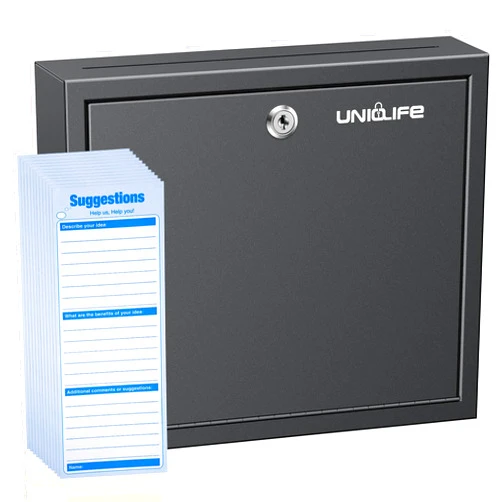 Uniclife Suggestion Box with Key Lock and Slot, Wall Mounted Mailbox for Office, Drop Box with 50 Blank Suggestion Cards, Safe Lock Box, Donation Box, Ballot Box for Business Activity