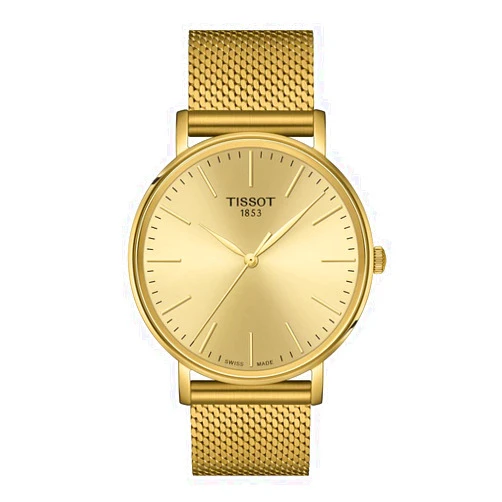 Tissot Mens Everytime Gent 316L Stainless Steel case with Yellow Gold PVD Coating Quartz Watch, Yellow, Stainless Steel, 20 (T1434103302100)