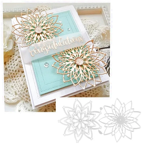 FAWENUCY Scrapbooking Die-Cuts, Layer Frame Net Set Metal Cutting Dies for Card Making, Paper Craft Punch Template, Background Embossing Stencils, DIY Album Décor (Layer Flower- 14.3x7.7cm)