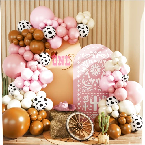 JOYFLOAT Cowgirl Dusty Pink Cow Balloon Garland Arch Kit, Light Pink Brown Sand White Balloons for Cowgirl Baby Shower Birthday Western Theme Party Decoration
