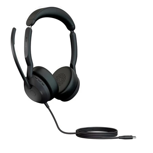 Jabra Evolve2 50 Wired Stereo Headset - with AirComfort Technology, Noise-Cancelling Mics & Active Noise Cancellation - Works with All Leading UC Platforms Such as Zoom & Google Meet - Black