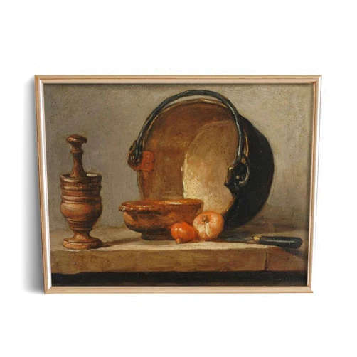 YUMKNOW Farmhouse Still Life Picture Living Room - 11 x 14 Art Print - Rustic Vintage Decor for Bedroom - Kitchenware Flower Muted Moody Oil Painting - Art Deco Wall Art for Kitchen - Antique French Poster