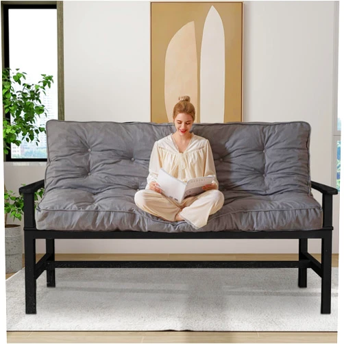 YOSHOOT 6 Inches Futon Mattress, Thick Futons Sofa Couch Bed, Floor Mattress for Adults, Shredded Foam Filling, Medium Firm(Frame Not Included), Grey, Full Size