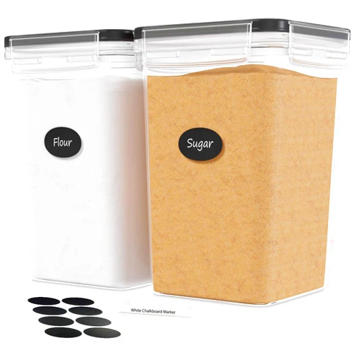 DWËLLZA KITCHEN Extra Large Flour and Sugar Containers - 2 PC Airtight Food Storage Containers for Pantry Organization and Storage 175 oz - Kitchen Organization Bulk Food Canisters with Marker/Labels