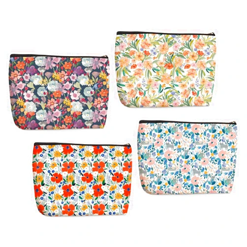 Wenboco 4PCs Watercolor Flowers Makeup Bag Botanical Blossom Floral Cat Cosmetic Bag Boss Day Mothers Day Christmas Friendship Gifts for Women Girls Grandma Mom Sister Friends Zipper Pouch Travel Toiletry Bag