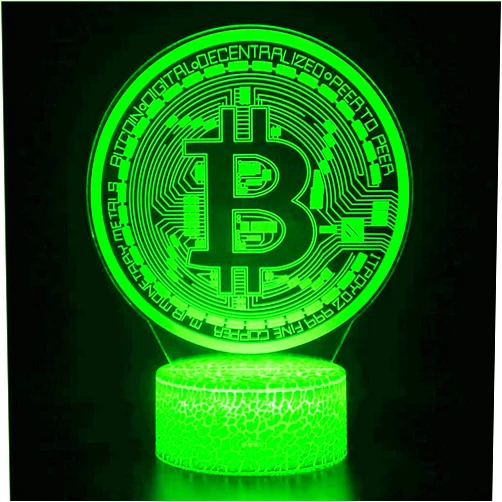 Jinnwell 3D Bitcoin Night Light Lamp Illusion 7 Color Changing Touch Switch Table Desk Decoration Lamps Acrylic Flat ABS Base USB Cable Birthday Gift Toys