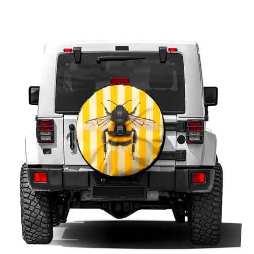 Foruidea Cute Cartoon Bee Spare Tire Cover with Backup Camera Hole Wheel Tire Cover Fit Trailer, RV, SUV and Many Vehicle 18inch