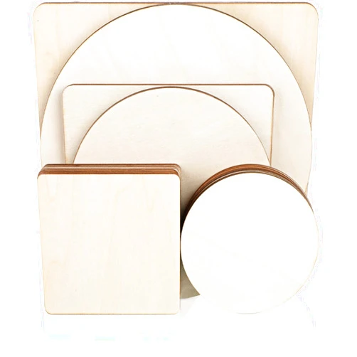 Nuanchu 32 Pieces Unfinished Blank Wood Circles Squares for Crafts 3 Sizes Christmas Natural Wood Cutouts Tiles Round DIY Blank Discs for Tree Hanging Decor